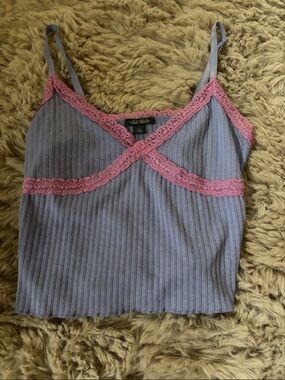 wild fable Lavender Ribbed Cami with Pink Lace Trim